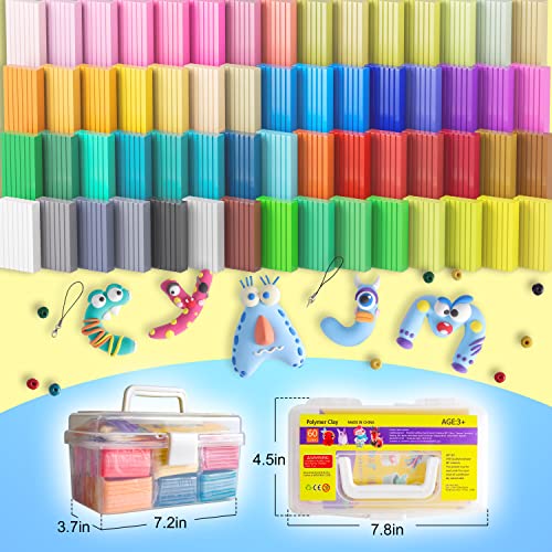 Polymer Clay 60 Colors, Modeling Clay for Kids Oven Baked Model Clay Non-Sticky with Sculpting Tools DIY Starter Kits,and Accessories,Great Gift for CyAJM