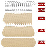 60 Pieces Unfinished Wooden Earrings Pendants Blank Teardrop and Tapered Cutout Pendants with 60 Pieces Earring Hooks and 60 Pieces Jump Rings for Hicarer