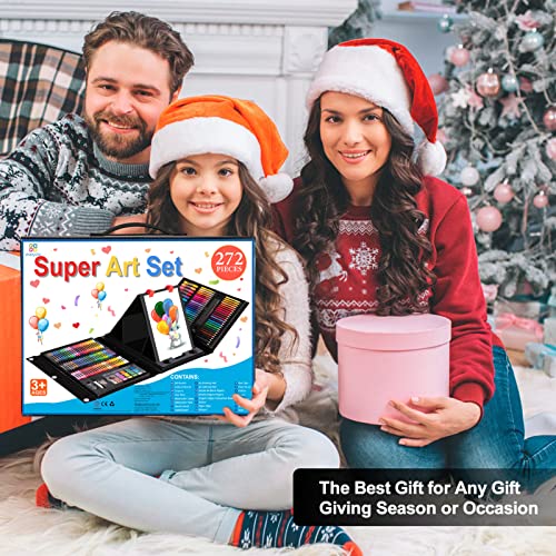 Art Supplies, 272 Pack Art Set Drawing Kit for Girls Boys Teens Artist, Deluxe Gift Art Box with Trifold Easel, Origami Paper, Coloring Book, Drawing POPYOLA