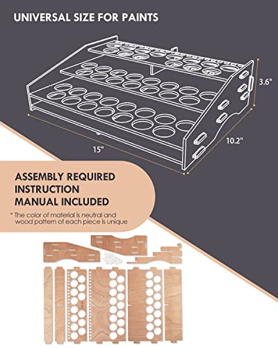 tinctor Wooden Paint Organizer & Paint Brush Holder, for 44 Bottles & 22 Brushes - Paint Holder for Acrylic Painting, Paint Rack for Miniature Paint tinctor