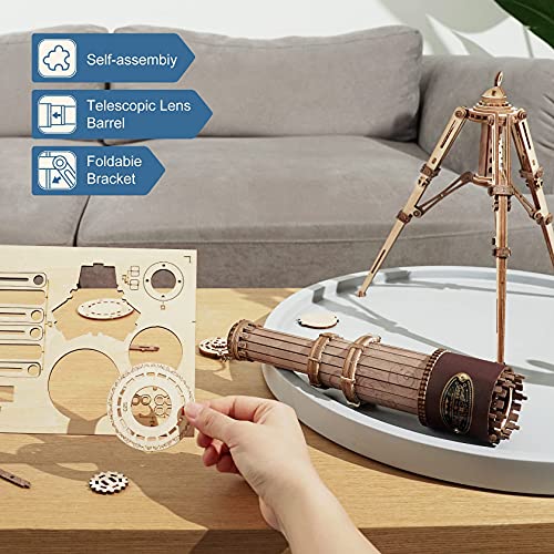 ROBOTIME 3D Puzzles Wooden Craft Kits for Adults DIY Model Monocular Telescope Kit to Build Decent Gift for Adults and Teens - WoodArtSupply