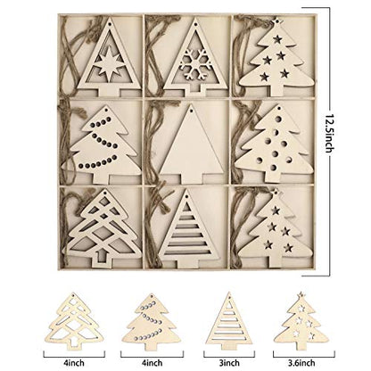 N&T NIETING 27pcs Wooden Christmas Tree Shaped Ornaments, Unfinished Wooden Cutouts Embellishments Hanging Ornament for Christmas Decorations, Tree - WoodArtSupply