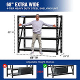 WORKPRO 68" Ultra Wide 4-Tier Metal Garage Shelving Unit, 68"W x 24"D x 65"H, 7200 LBS Capacity, Heavy Duty Storage Utility Rack, Industrial WORKPRO