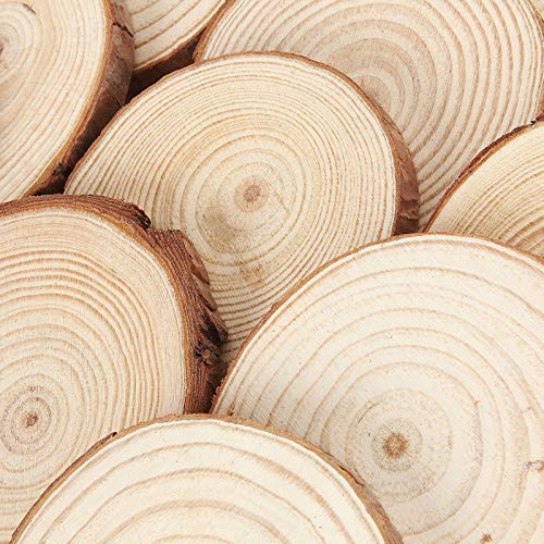 CertBuy 50 Pcs Natural Wood Slices 4 Inches, Undrilled Round Wood Tree Slices, Crafts Wooden Circles with Bark for Wedding Centerpiece, DIY Projects, CertBuy