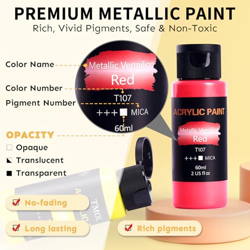 Metallic Acrylic Paint Set with 12 Brushes, Metallic Acrylic Paint Sets with 20 Colors (60ml, 2oz), Acrylic Paint Set for Artists, Beginners on TMOL
