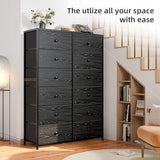 EnHomee Tall Dressers for Bedroom, 12 Drawer with Wooden Top and Metal Frame, Fabric Dresser & Chest of Drawers for Closet Living Room, Black Wood EnHomee