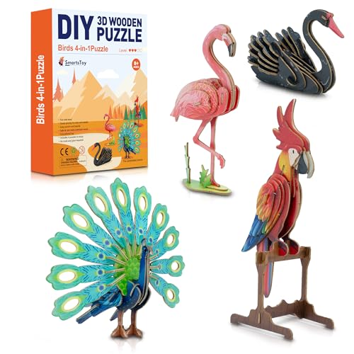 4-in-1 3D Wooden Bird Puzzle Set for Creative Kids - DIY Model Building Kits Smartstoy