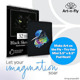 Art-N-Fly Black Sketch Pad Mini 5.5x8.5" 2 Pack - Black Paper Sketchbook for Drawings, Perforated Edge on Spiral 100 Sheets Total - Art Sketch Book Art-n-Fly