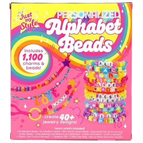 Just My Style ABC Beads by Horizon Group Usa, 1000+ Charms & Beads, Alphabet Charms, Accent Seed Star Wax Beading Cord, Satin Cord Key Ring Included, Just My Style