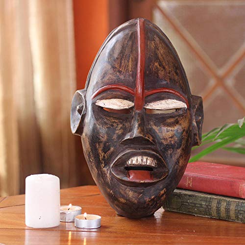 NOVICA Hand Carved Ghanaian Wood Wall Mask, African Ghost'