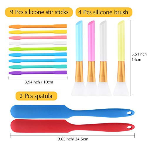 FEPITO Silicone Stir Sticks Kit Includes 9 Pcs Silicone Stir Sticks 4 Pcs Silicone Epoxy Brushes 2 Pcs Silicone Spatula for Mixing Resin, Paint,