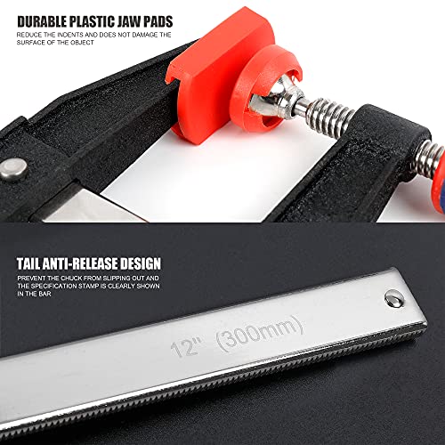 WORKPRO 12-Inch Steel Bar Clamps Set, 2-pack Quick-Release Clutch Style Bar Clamps with 2-1/2" Throat, Micro-Adjustment Handle and 600 lbs Load WORKPRO