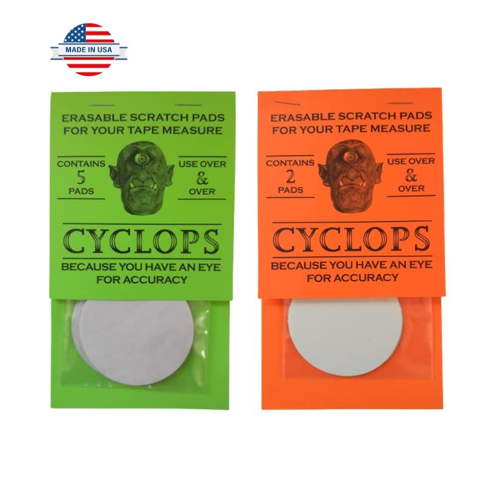 Cyclops Erasable Scratch Pads for Tape Measure, Construction, Woodworking Tool - 5 Pads - Write Measurements & Notes - Great Stocking Stuffer, Gift CYCLOPS