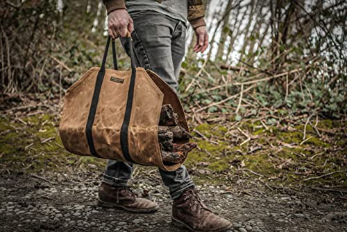 Readywares Waxed Canvas Firewood Carrier, Heavy Duty Firewood Log Carrier, Classic Durable Design Tan Readywares