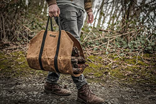 Readywares Waxed Canvas Firewood Carrier, Heavy Duty Firewood Log Carrier, Classic Durable Design Tan - WoodArtSupply