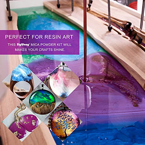 Mica Powder - 30 Pearlescent Epoxy Resin Color Pigments Set- Natural Cosmetic Grade Pigment for Soap Dye, Lip Gloss, Nail Polish, Makeup, Epoxy SigWong