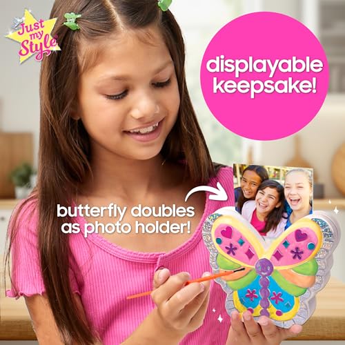 Just My Style Paint & Sparkle Figurines, Paintable Unicorn Rainbow & Butterfly Photo Holder, Create Funky Decor, Includes Art Supplies, Stickers & Just My Style