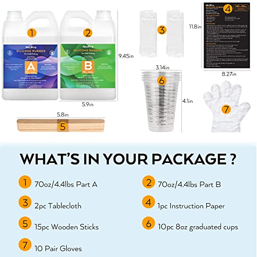 Nicpro 140 oz Silicone Mold Making Kit 15A, Platinum Liquid Silicone Rubber for Mold Maker, Translucent & Flexible & Food Safe Mix Ratio 1:1 for Nicpro