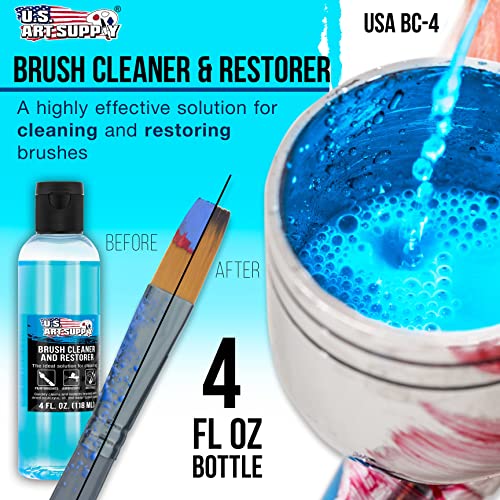 U.S. Art Supply Brush Cleaner and Restorer, 4 Ounce Bottle - Quickly Cleans Paint Brushes, Airbrushes, Art Tools - Cleaning Solution to Remove Dried U.S. Art Supply