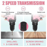 COMOWARE Cordless Drill Set, 20V Power Drill, Pink Drill Set for Women, 1 Battery & Charger, 3/8" Keyless Chuck, 2 Variable Speed, 266 In-lb Torque, COMOWARE