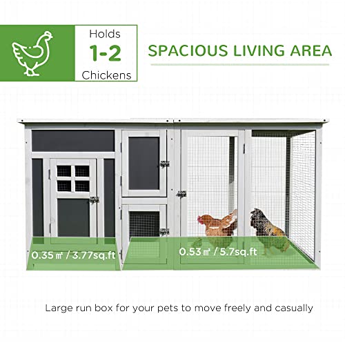 PawHut 63" Chicken Coop Wooden, Outdoor Chicken Cage Hen House with Run Area, Nesting Box, Waterproof Roof, Removable Tray - WoodArtSupply