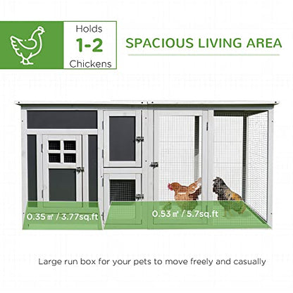 PawHut 63" Chicken Coop Wooden, Outdoor Chicken Cage Hen House with Run Area, Nesting Box, Waterproof Roof, Removable Tray - WoodArtSupply