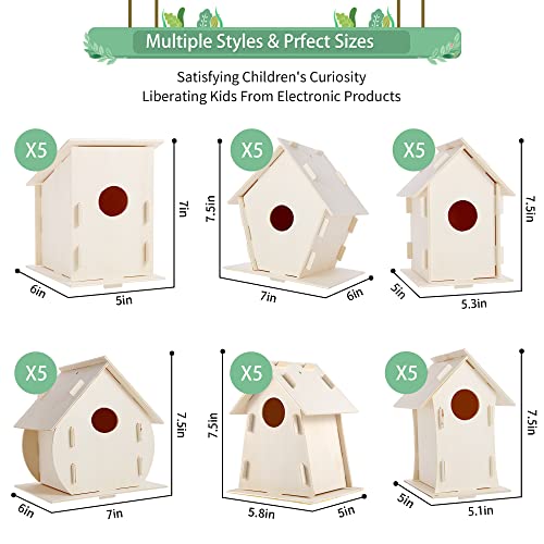 ILHSTY 18 Pack Large Paintable DIY Wooden Bird Houses Kits for Kids, Kids Crafts Wood Houses for Crafts Class Parties Birthday, DIY Crafts and Art - WoodArtSupply