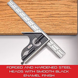 Starrett Combination Set with Square, Center and Reversible Protractor Head and Blade -12" Blade Length, Forged and Hardened Steel Heads, 4R Starrett