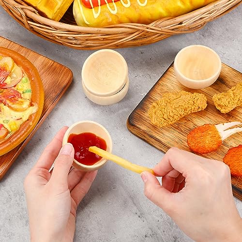 Uiifan Set of 40 Wood Small Bowls Unfinished Wood Sauce Bowl Wooden Mini Round Bowl Serving Craft Bowls Kitchen Condiment Bowls Unpainted Pinch Bowls