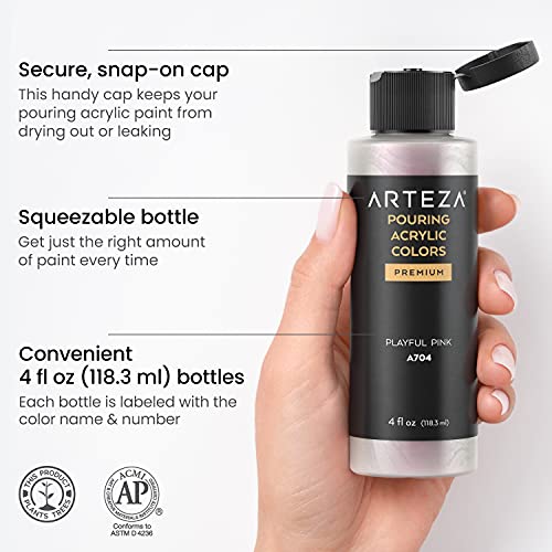 ARTEZA Iridescent Acrylic Paint, Set of 8, Elixir Tones, 4 fl oz Bottles, High-Flow Pouring Paint, Art Supplies for Canvas, Glass, Wood, Ceramics, ARTEZA