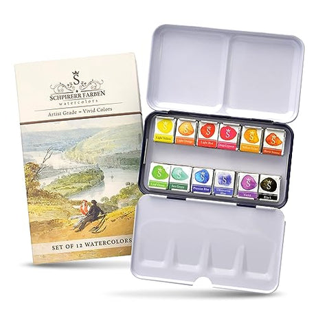SCHPIRERR FARBEN – Watercolor Paint Set with Rich Pigment, Watercolor Set for Adults and Children, Portable Painter Palette in a Tin Box with a Metal SCHPIRERR FARBEN