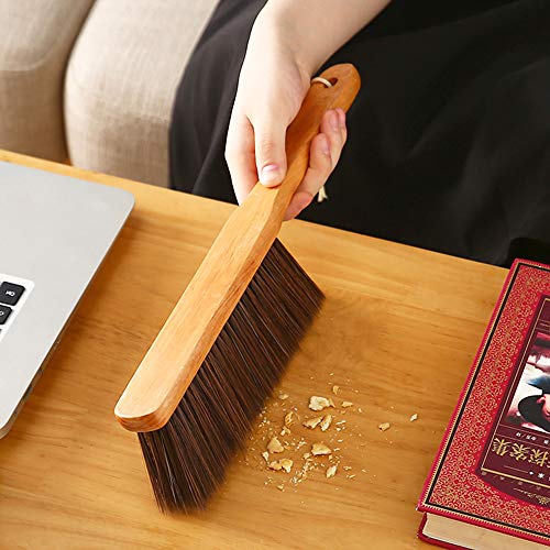 Hand Broom, Dust Brush, Horse Hair Brush with Wood Handle, Duster for Counter, Bench, Car, Furniture, Bed, Woodworking Cleaning