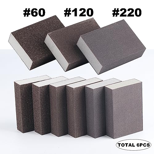 Sanding Blocks, 6pcs Sanding Sponges, Sandpaper Sponge for Wood Furniture Metal Paint Drywall Sandpaper Blocks in 60 120 220 Grit Coarse/Medium/Fine