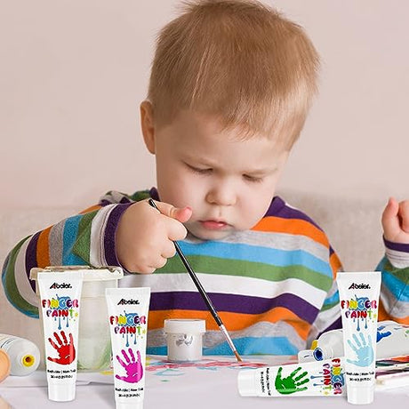 ABEIER Washable Finger Paint Kit for Toddlers, 12 Colors (1.21 oz) with Paint Tools, Safe Non-Toxic, Baby Safe Paint for Hand and Feet, Mess Free Art ABEIER