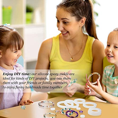 9 Pieces Silicone Bracelet Mold and Ring Resin Casting Mold Set Round Epoxy Jewelry Mold Silicone Bangle Ring Mold for Jewelry DIY Crafts Making Syhood