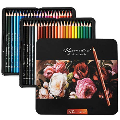 48 Premium Colored Pencils for Adult Coloring,Artist Soft Series Lead Cores with Vibrant Colors,Professional Oil Based Colored Pencils,Coloring RAAM REFINED