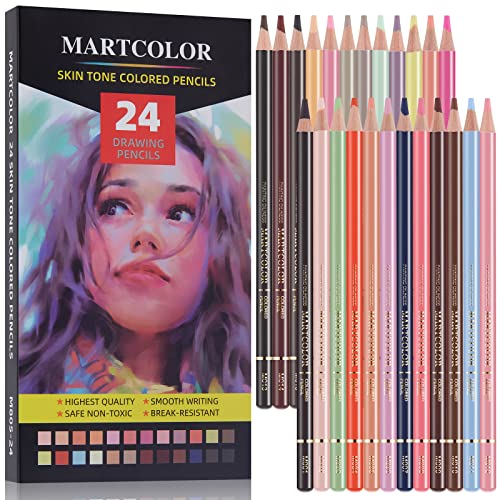 MARTCOLOR Skin Tone Colored Pencils for Portraits and Skintone Artists, 24 Colors Oil Color Pencils for Drawing, Sketching, Adult Coloring, Shading, MARTCOLOR