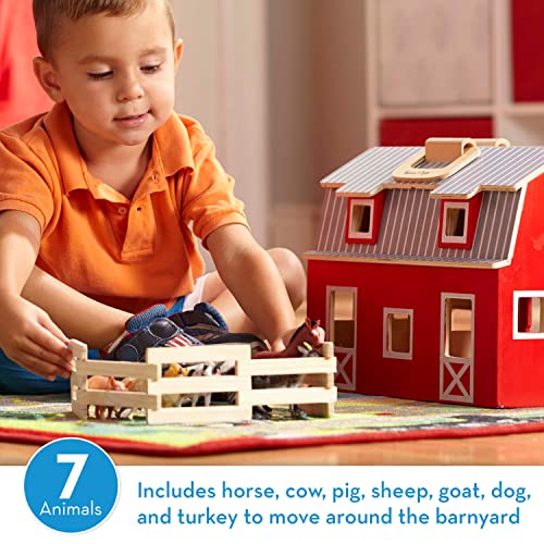 Melissa & Doug Fold and Go Wooden Barn With 7 Animal Play Figures - Farm Animals Portable Toys For Kids And Toddlers Ages 3+ - WoodArtSupply