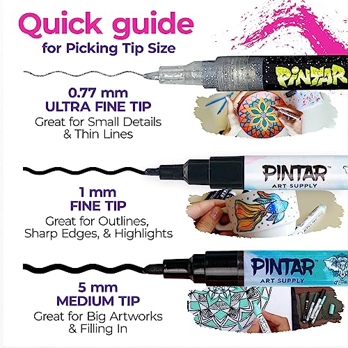 PINTAR Glitter Pens for Adults and Kids - Glitter Stylus Pens Fine Point - Fine Tip Paint Pens - Acrylic Glitter Markers - Acrylic Paint Pens for - WoodArtSupply