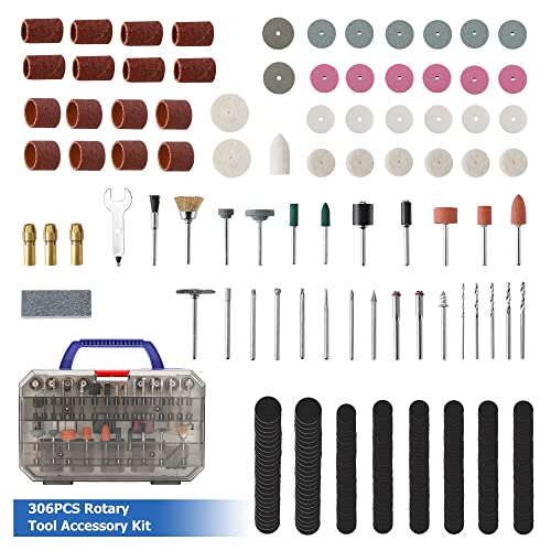 WORKPRO 306PCS Rotary Tool Accessories Kit, Fits Dremel Rotary Tool, 1/8" Shanks DIY Universal Fitment for Easy Cutting, Sanding, Grinding, Carving, WORKPRO