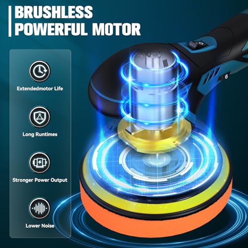 Carrkoopy Cordless Buffer Polisher, 6 Inch Portable Polishing Waxer Machine Kit for Car, with 1Pcs 12V Rechargeable Battery, 6 Variable Speed,