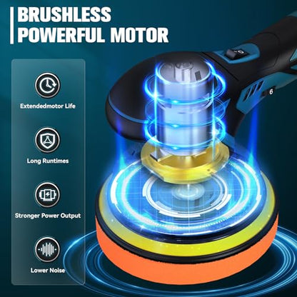 Carrkoopy Cordless Buffer Polisher, 6 Inch Portable Polishing Waxer Machine Kit for Car, with 1Pcs 12V Rechargeable Battery, 6 Variable Speed,