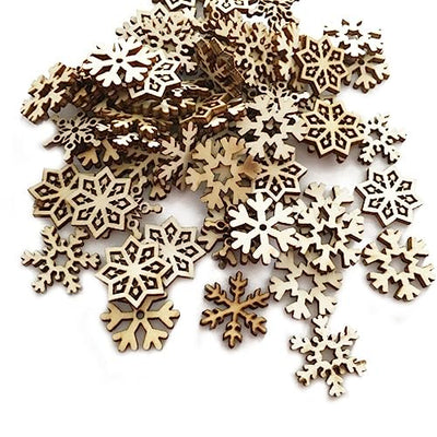 Happyyami Tiny Wooden Snowflake 50pcs Wooden Snowflakes Unfinished Wood Ornaments Cutouts Christmas Wood Snowflake Christmas Craft Embellishment for