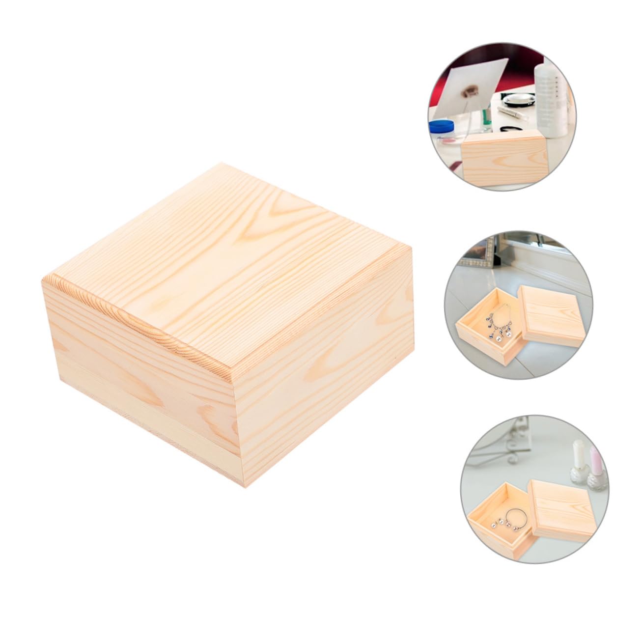 VOSAREA Box Square Wooden Storage Box Jewelry Cases Wooden Container Wooden Jewelry Holder Vintage Trinket Organizer Wood Chest Trunk Unfinished Case VOSAREA