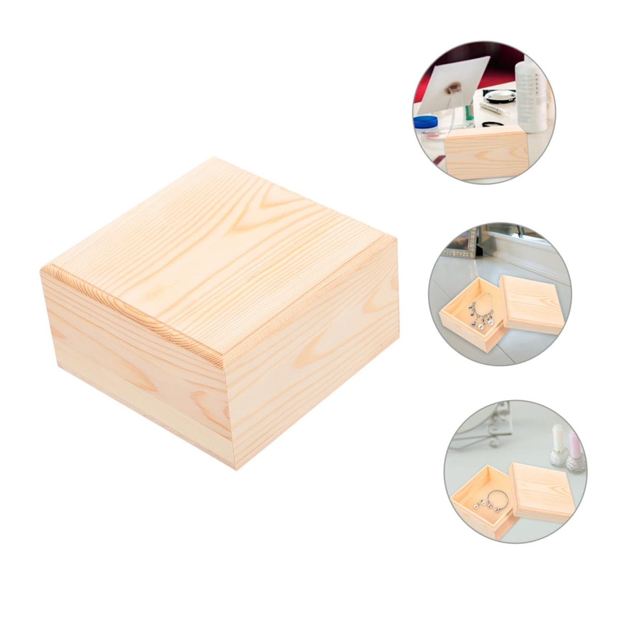 VOSAREA Box Square Wooden Storage Box Jewelry Cases Wooden Container Wooden Jewelry Holder Vintage Trinket Organizer Wood Chest Trunk Unfinished Case VOSAREA