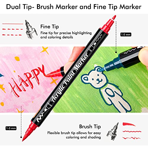 Shuttle Art 60 Colors Dual Tip Acrylic Paint Markers, Brush Tip and Fine Tip Acrylic Paint Pens for Rock Painting, Ceramic, Wood, Canvas, Plastic, Shuttle Art