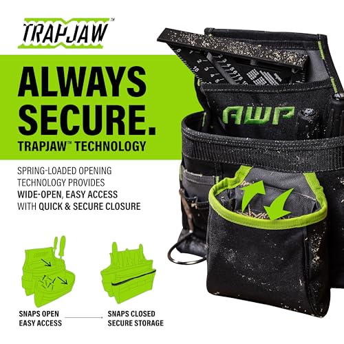 AWP TrapJaw Carpenter Tool Pouch | Tiered 9 Pocket Design with Steel Hammer Loop | Black AWP