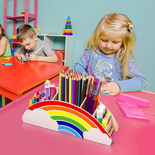 GAMENOTE Wooden Pen Holder & Pencil Holders - Rainbow Supply Caddy Phone Holder Desk Organizer for Office Supplies Makeup Brush Classroom GAMENOTE