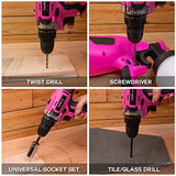 Pink Cordless Drill Set, 20V Lithium-ion Power Drill Set for Women with 67Pcs Drill Driver Bits, 3/8"Keyless Chuck, 25+1 Position Electric Drill, ThinkLearn