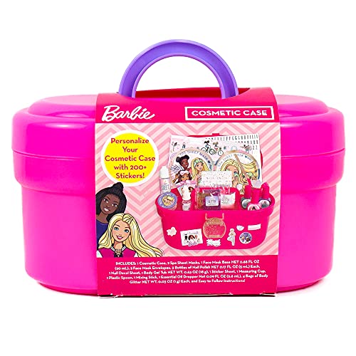Barbie Cosmetic Case by Horizon Group USA, DIY Beauty Kit for an at-Home Spa Day, Create Your Own Face Sheet Masks, Nail Art & Body Glitter, Includes Barbie